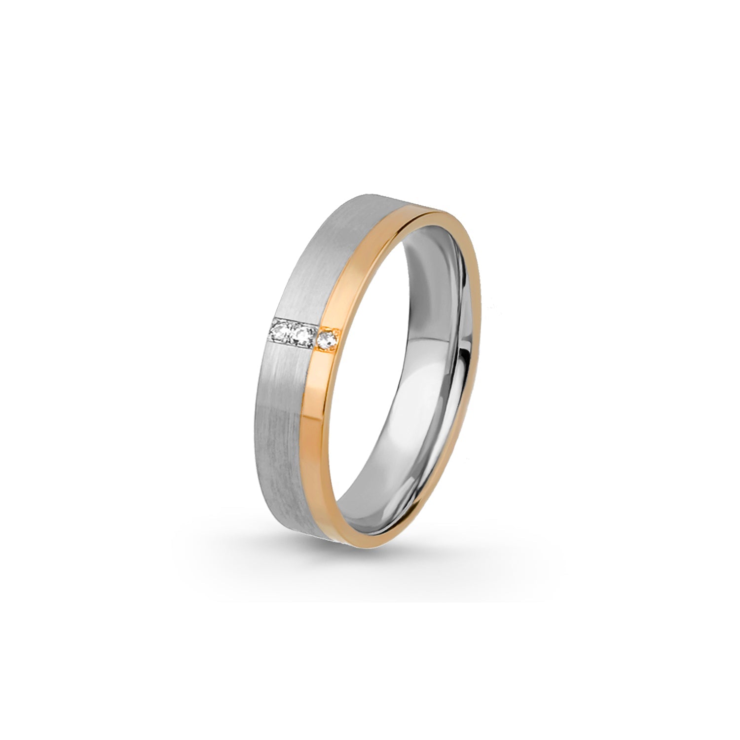 Aliança Eternis Emotiva Plana Em ouro amarelo e branco Polido e Acetinado com Pedras