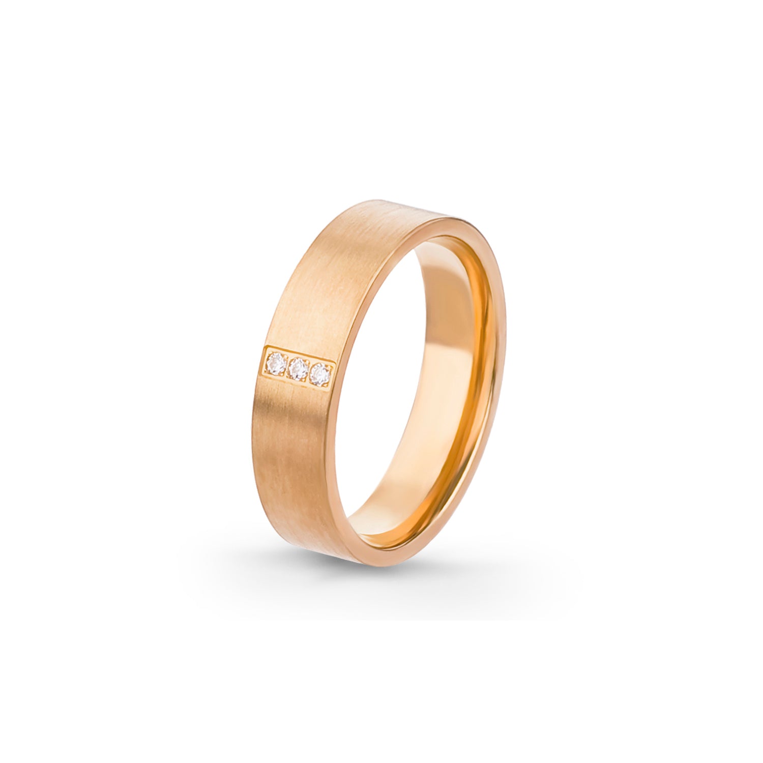 Aliança Eternis Emotiva Plana Amarelo Acetinado com Pedras