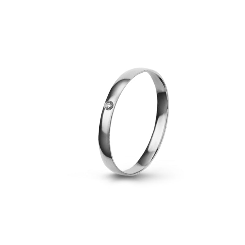 Aliança Eternis Clássica Meia Cana Baixa Branco Polido com Pedras