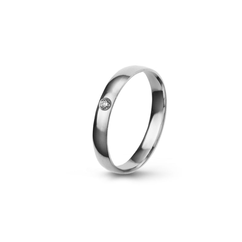 Aliança Eternis Clássica Meia Cana Baixa Branco Polido com Pedras