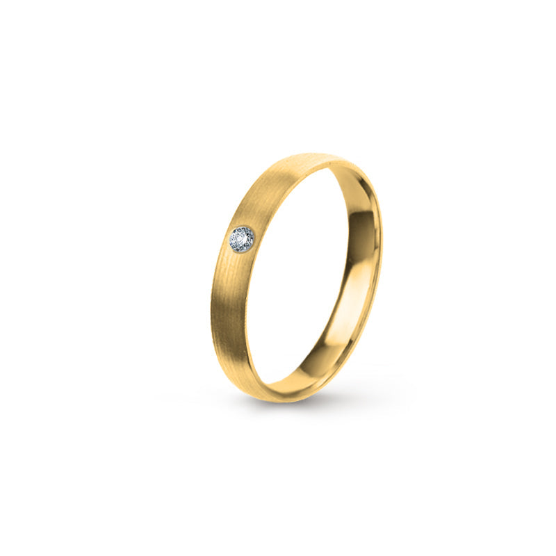 Aliança Eternis Clássica Meia Cana Baixa Amarelo Acetinado com Pedras