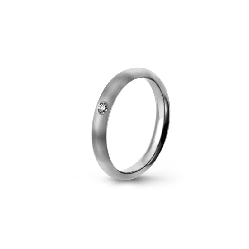 Aliança Eternis Clássica Meia Cana Alta Branco Acetinado com Pedras