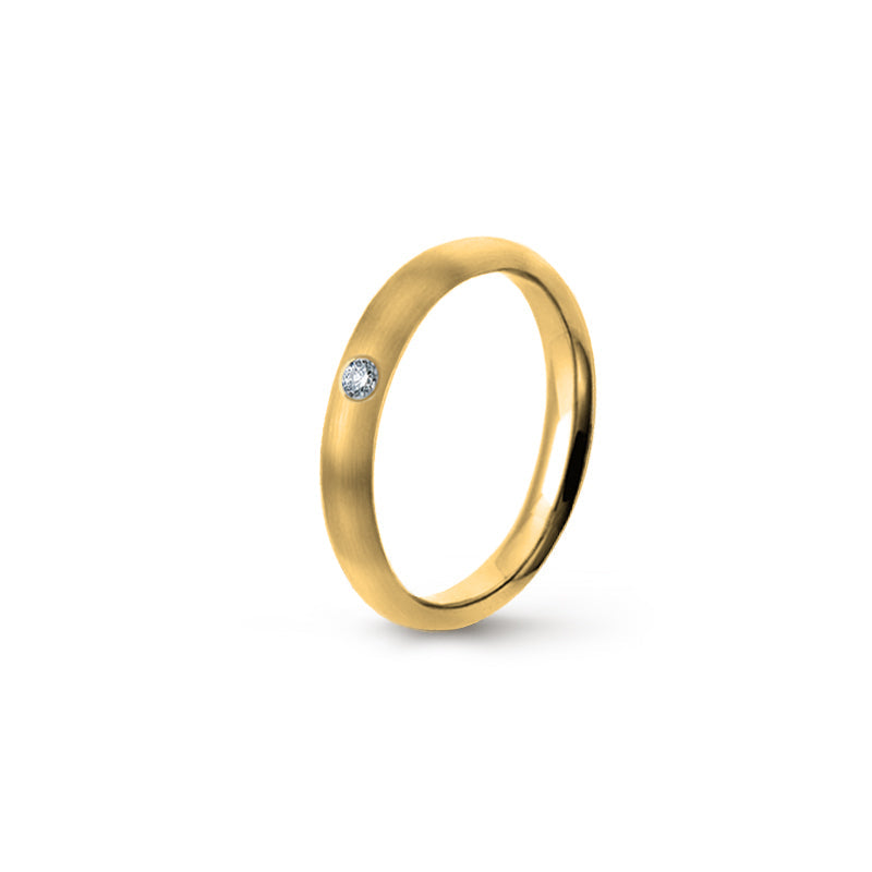 Aliança Eternis Clássica Meia Cana Alta Amarelo Acetinado com Pedras