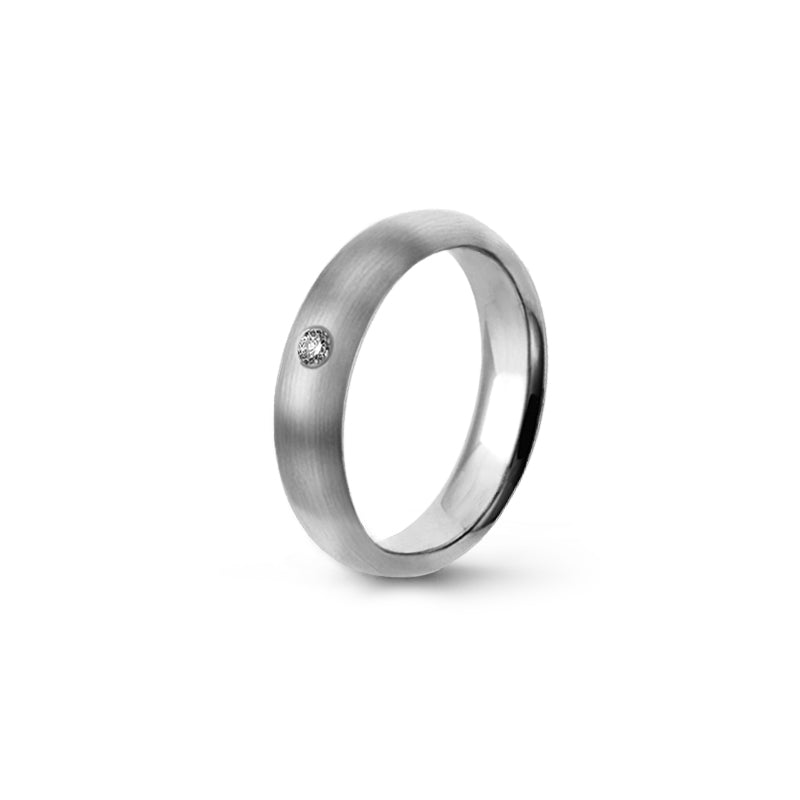 Aliança Eternis Clássica Meia Cana Alta Branco Acetinado com Pedras