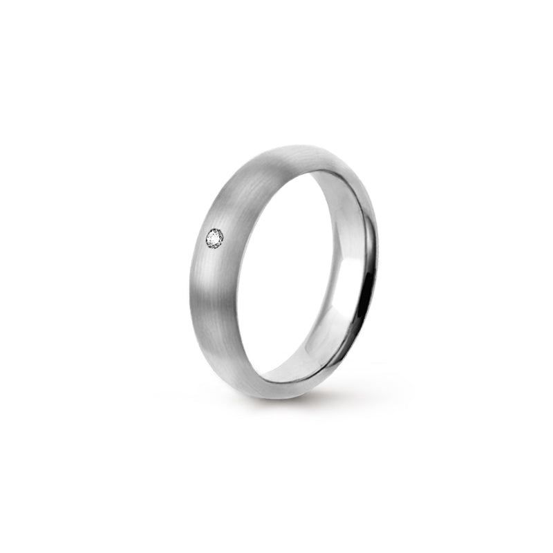 Aliança Eternis Clássica Meia Cana Alta Branco Acetinado com Pedras