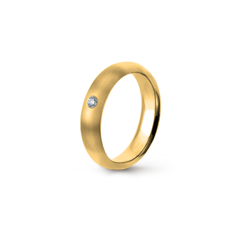 Aliança Eternis Clássica Meia Cana Alta Amarelo Acetinado com Pedras