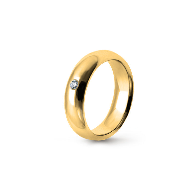 Aliança Eternis Clássica Meia Cana Alta Amarelo Polido com Pedras