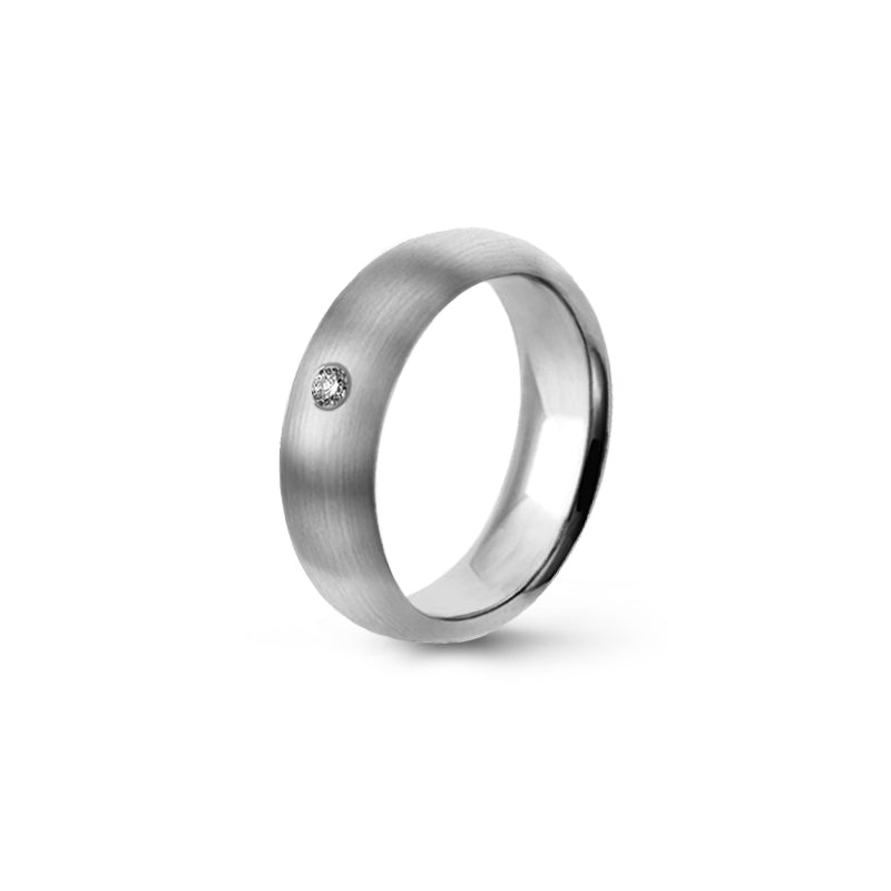 Aliança Eternis Clássica Meia Cana Alta Branco Acetinado com Pedras