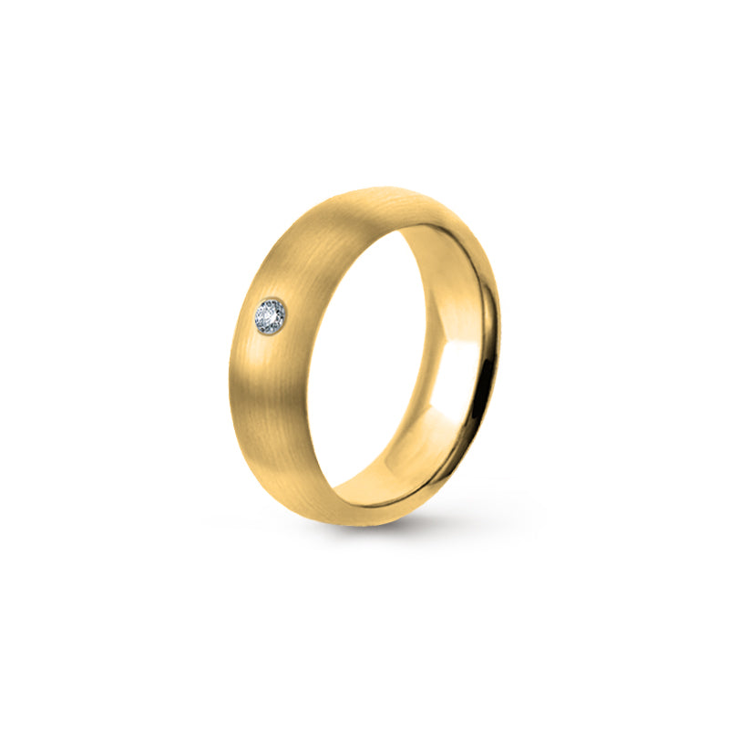 Aliança Eternis Clássica Meia Cana Alta Amarelo Acetinado com Pedras