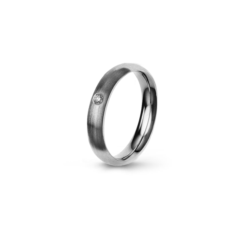 Aliança Eternis Clássica Meia Cana Média Branco Acetinado com Pedras