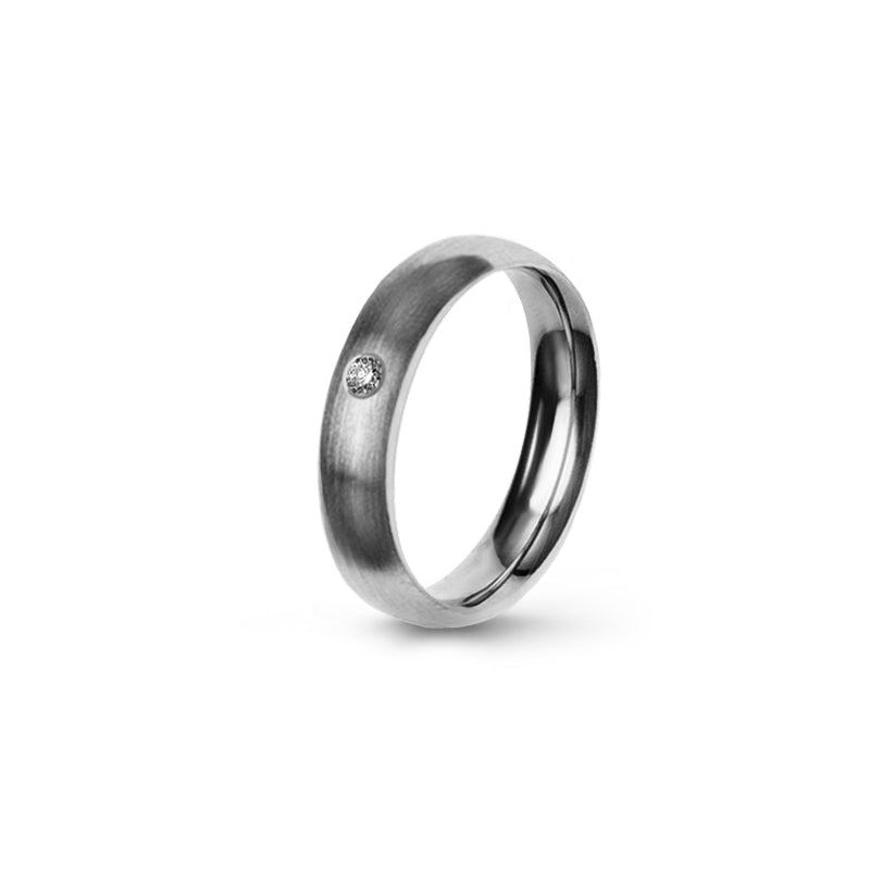 Aliança Eternis Clássica Meia Cana Média Branco Acetinado com Pedras