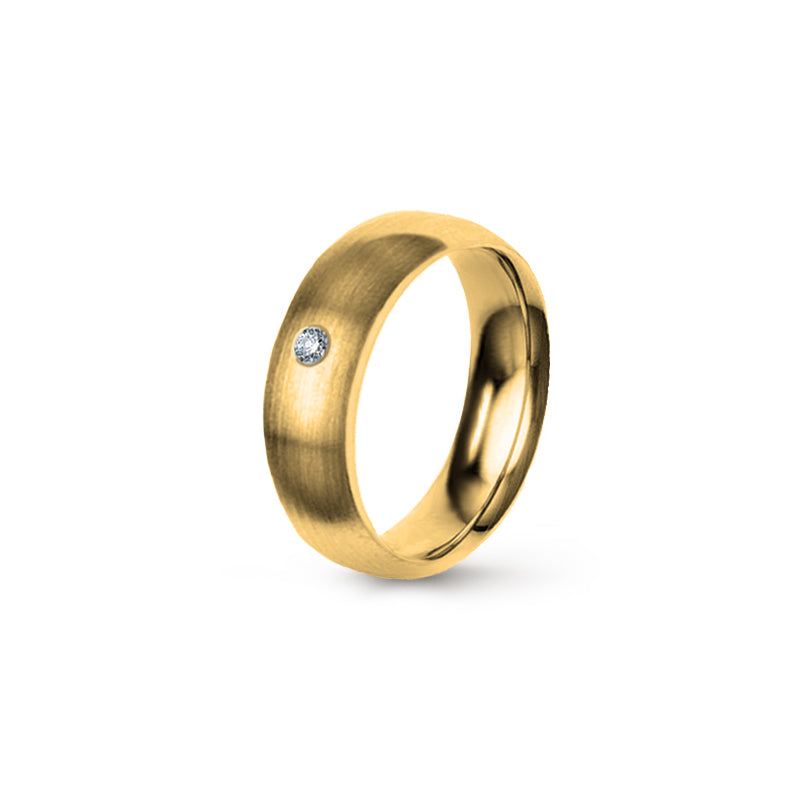 Aliança Eternis Clássica Meia Cana Média Amarelo Acetinado com Pedras