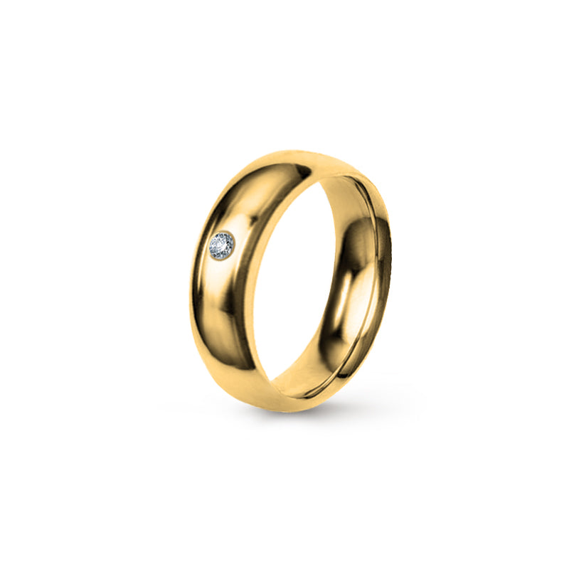 Aliança Eternis Clássica Meia Cana Média Amarelo Polido com Pedras