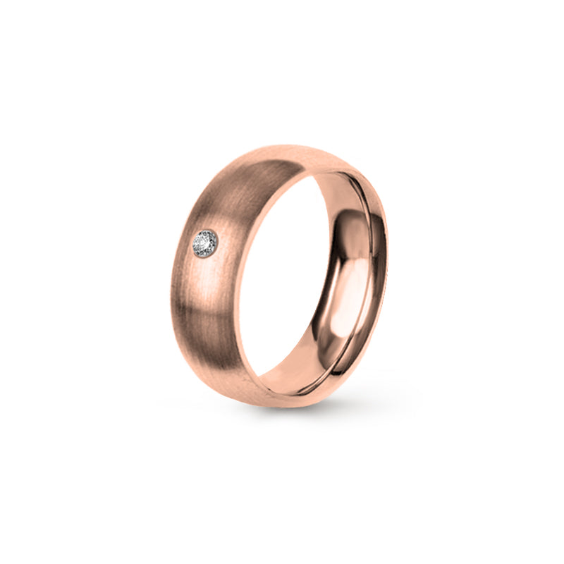 Aliança Eternis Clássica Meia Cana Média Rosa Acetinado com Pedras