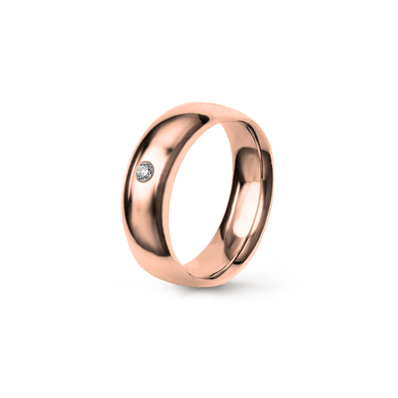 Aliança Eternis Clássica Meia Cana Média Rosa Polido com Pedras