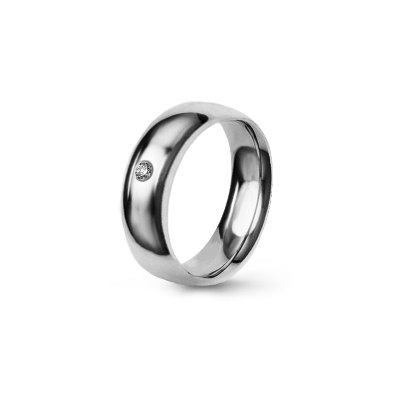 Aliança Eternis Clássica Meia Cana Média Branco Polido com Pedras