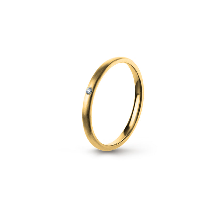 Aliança Eternis Clássica Elíptica Amarelo Acetinado com Pedras