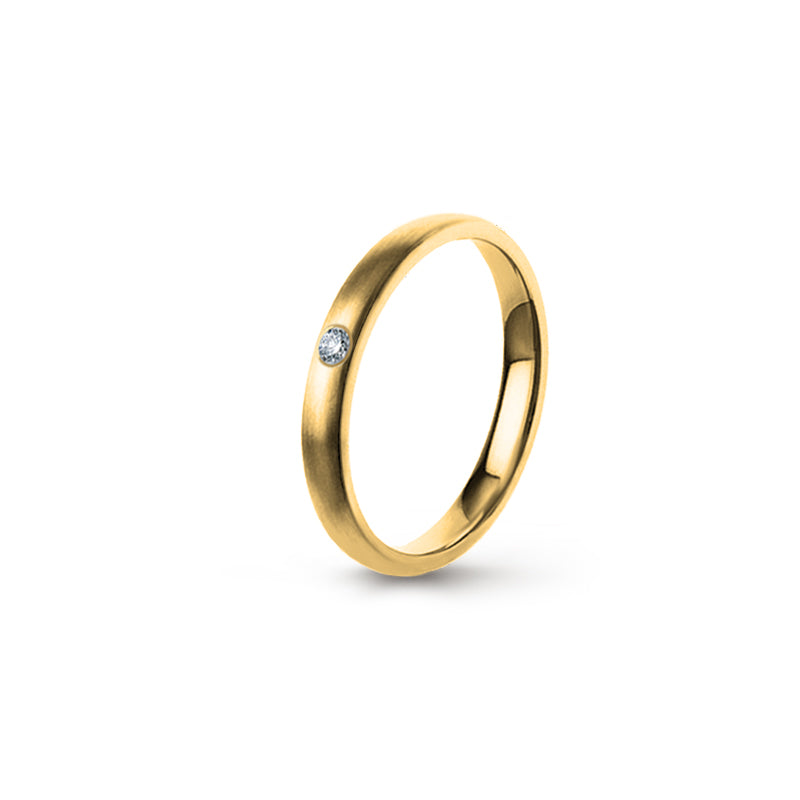 Aliança Eternis Clássica Elíptica Amarelo Acetinado com Pedras