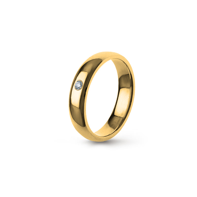 Aliança Eternis Clássica Elíptica Amarelo Polido com Pedras