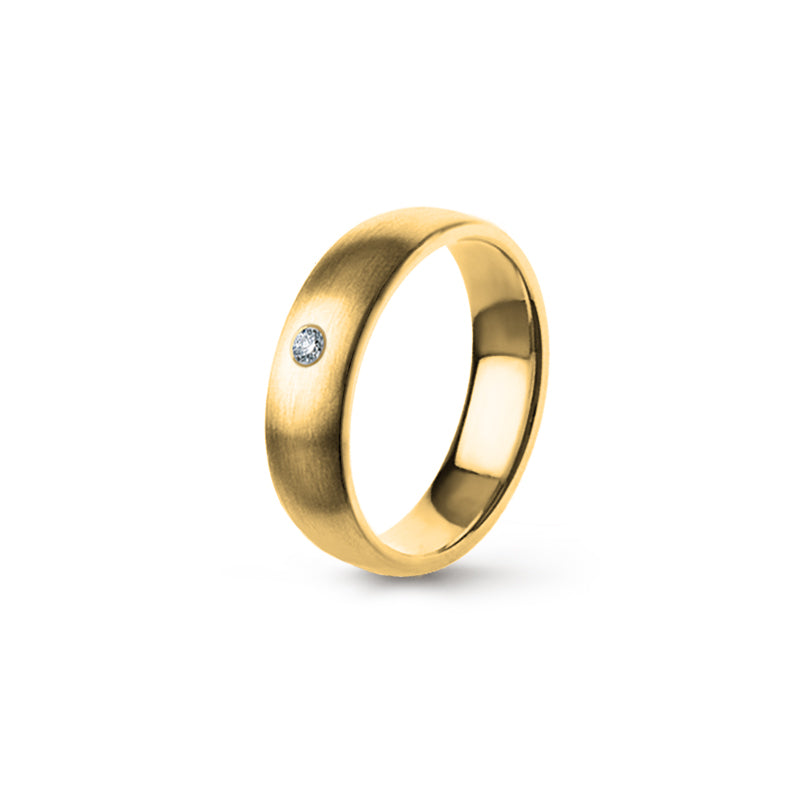 Aliança Eternis Clássica Elíptica Amarelo Acetinado com Pedras