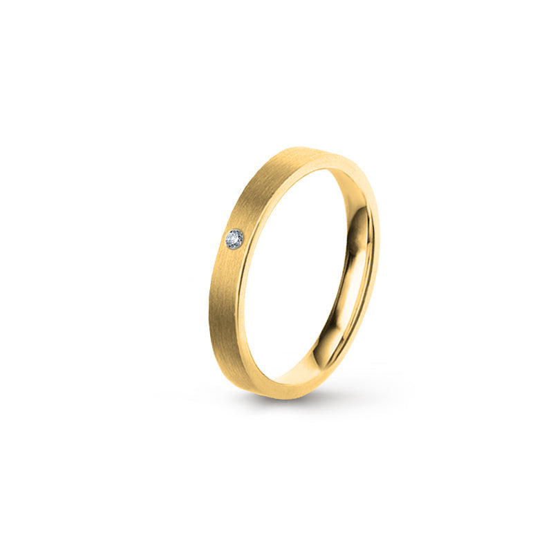 Aliança Eternis Clássica Plana Amarelo Acetinado com Pedras