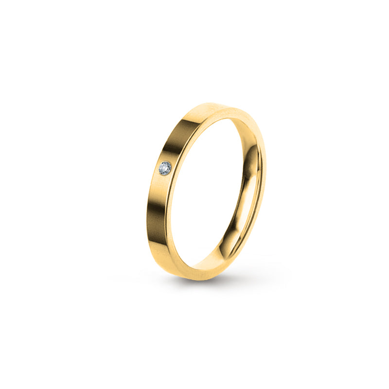 Aliança Eternis Clássica Plana Amarelo Polido com Pedras
