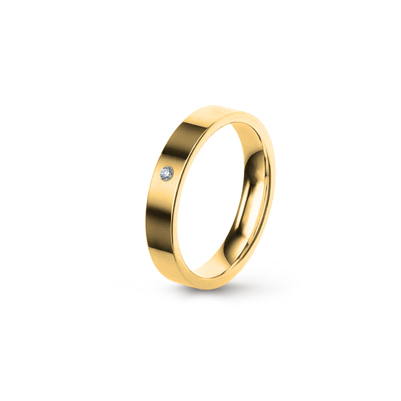 Aliança Eternis Clássica Plana Amarelo Polido com Pedras