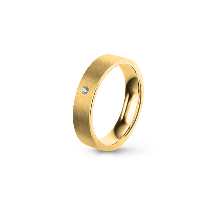 Aliança Eternis Clássica Plana Amarelo Acetinado com Pedras