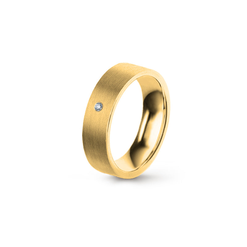 Aliança Eternis Clássica Plana Amarelo Acetinado com Pedras