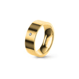 Aliança Eternis Clássica Plana Amarelo Polido com Pedras