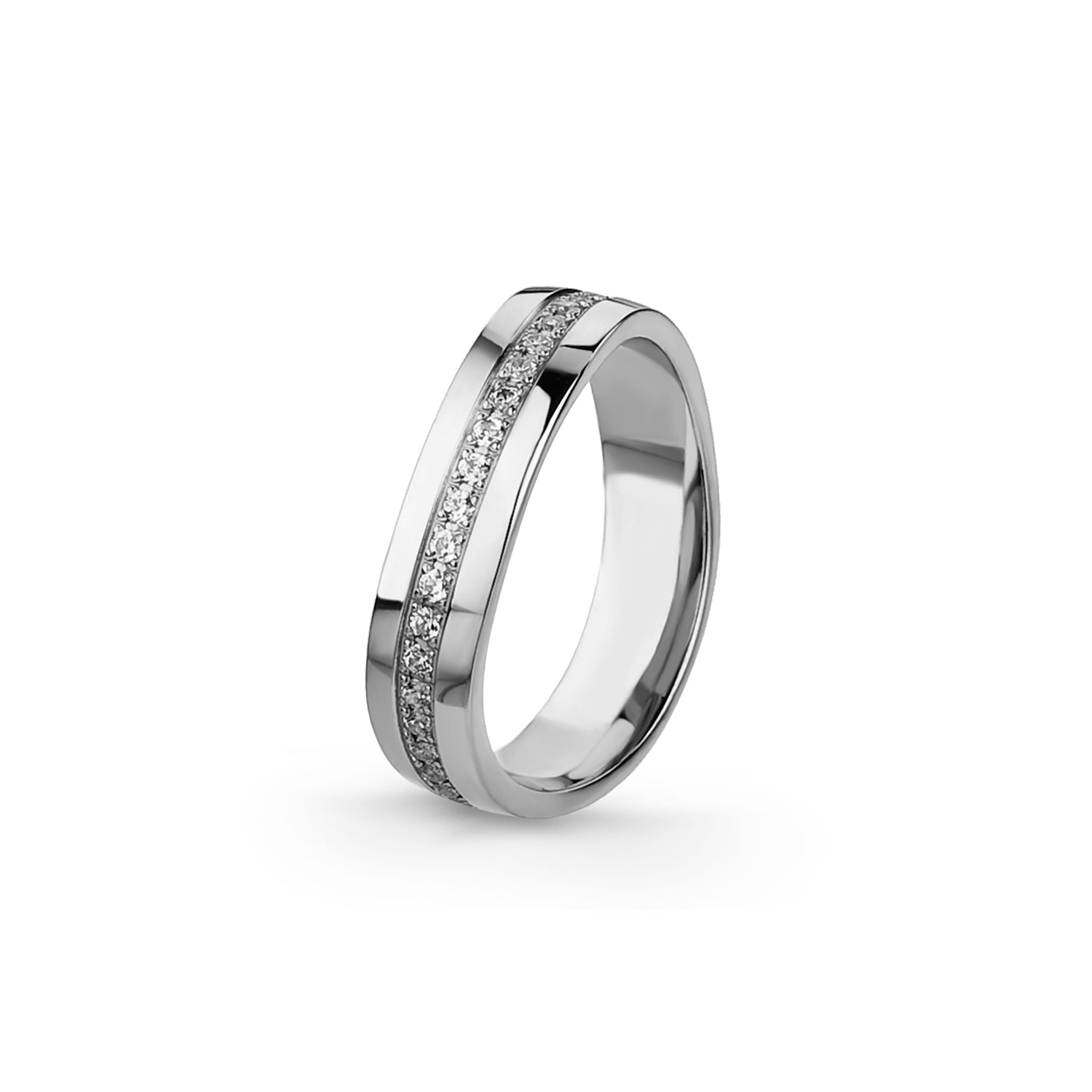 Aliança Eternis Contemporânea Branco Polido com Pedras