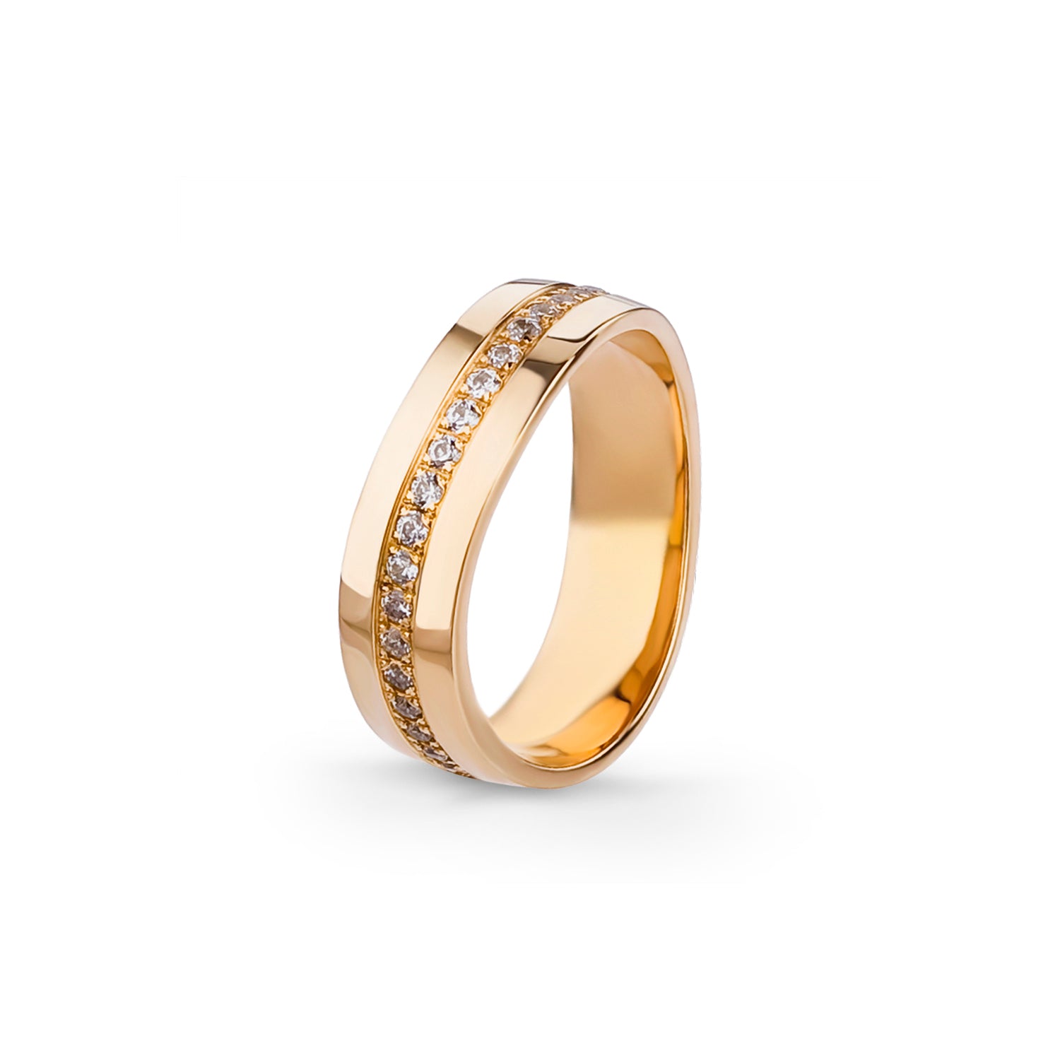 Aliança Eternis Contemporânea Amarelo Polido com Pedras