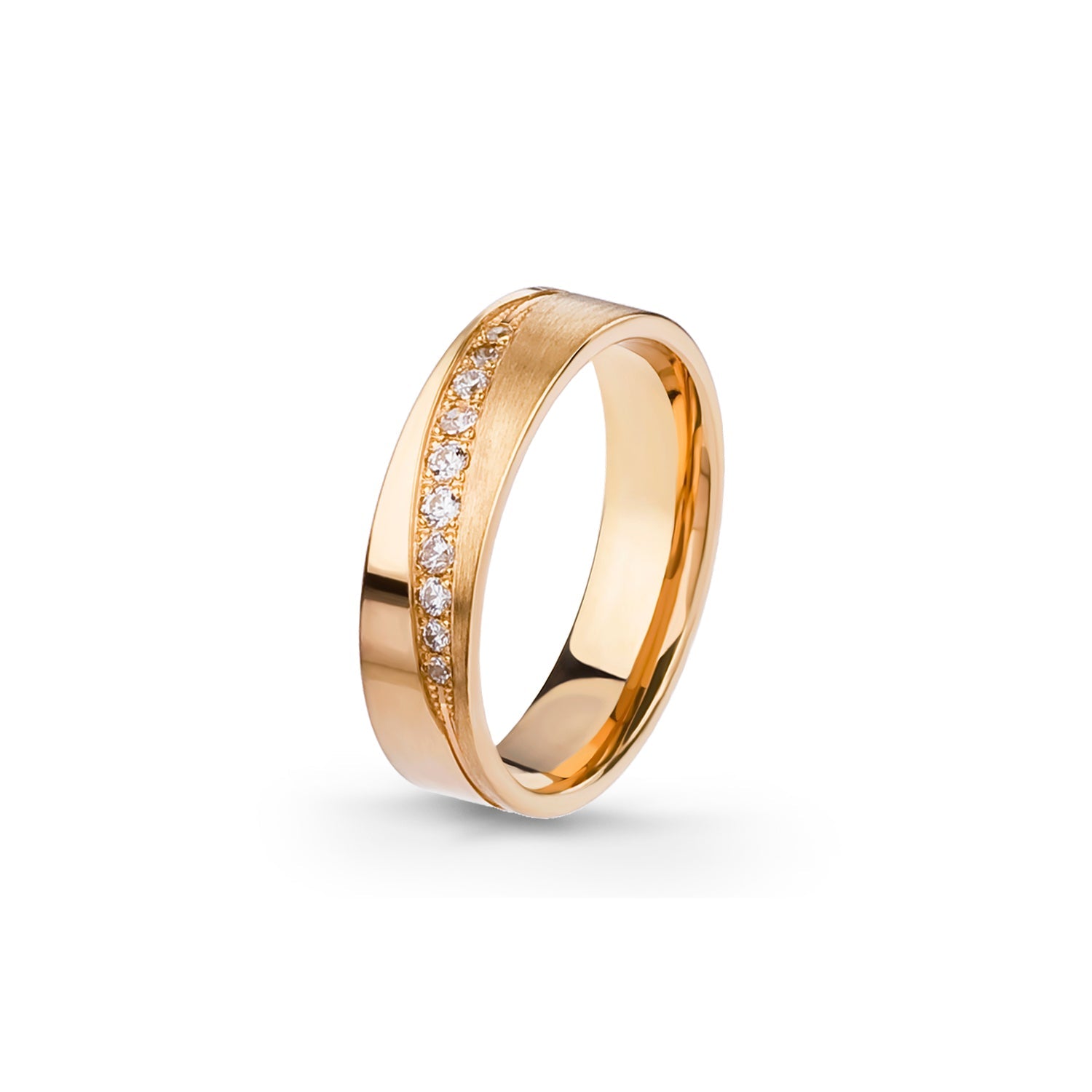 Aliança Eternis Contemporânea Amarelo Polido e Acetinado com Pedras