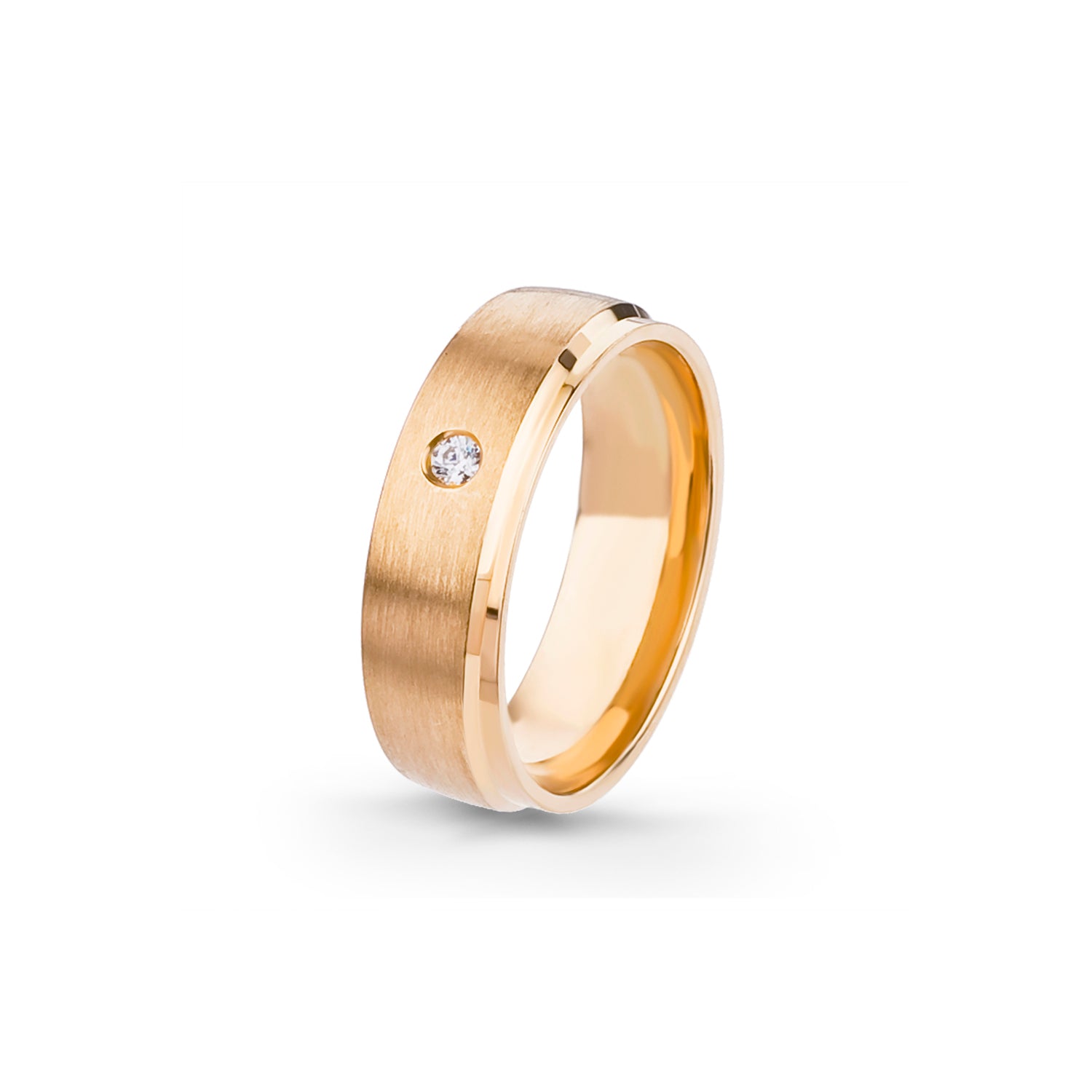 Aliança Eternis Contemporânea Amarelo Polido e Acetinado com Pedras