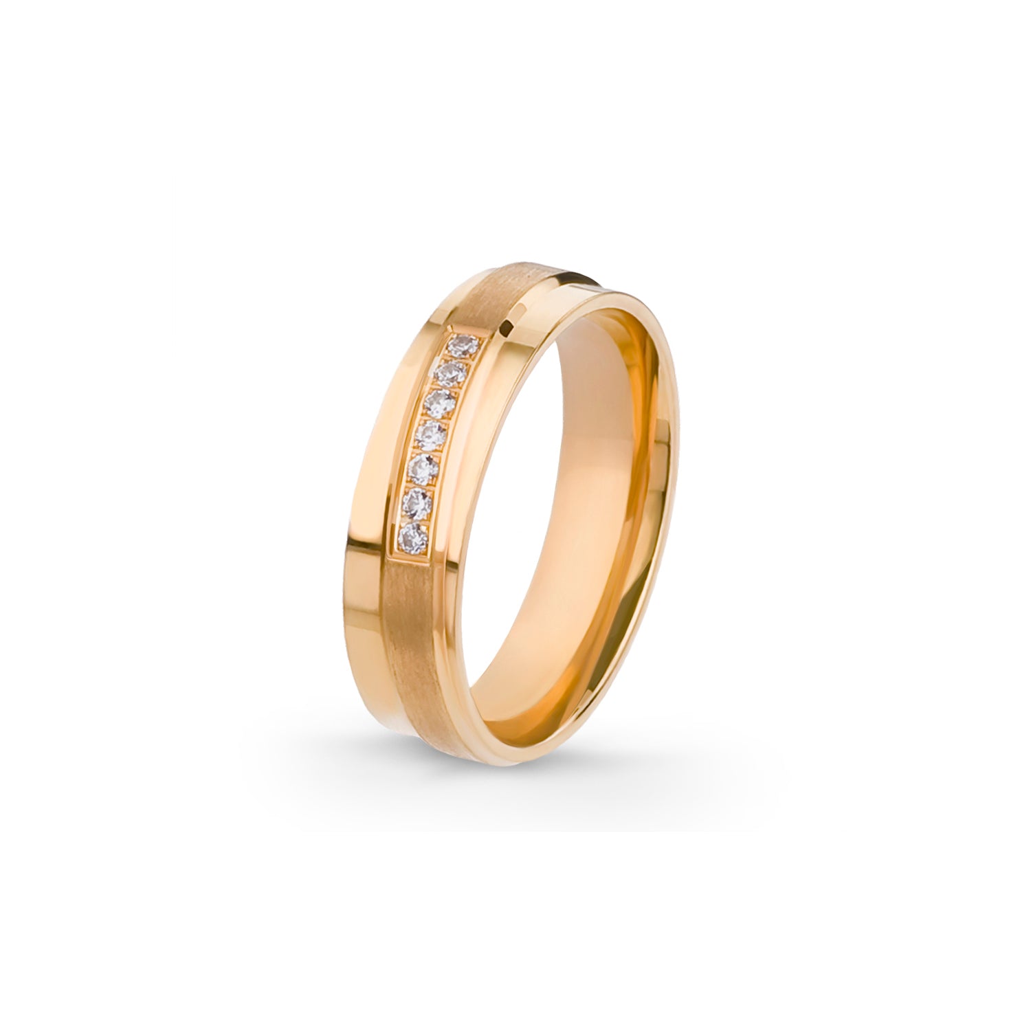 Aliança Eternis Contemporânea Amarelo Polido e Acetinado com Pedras