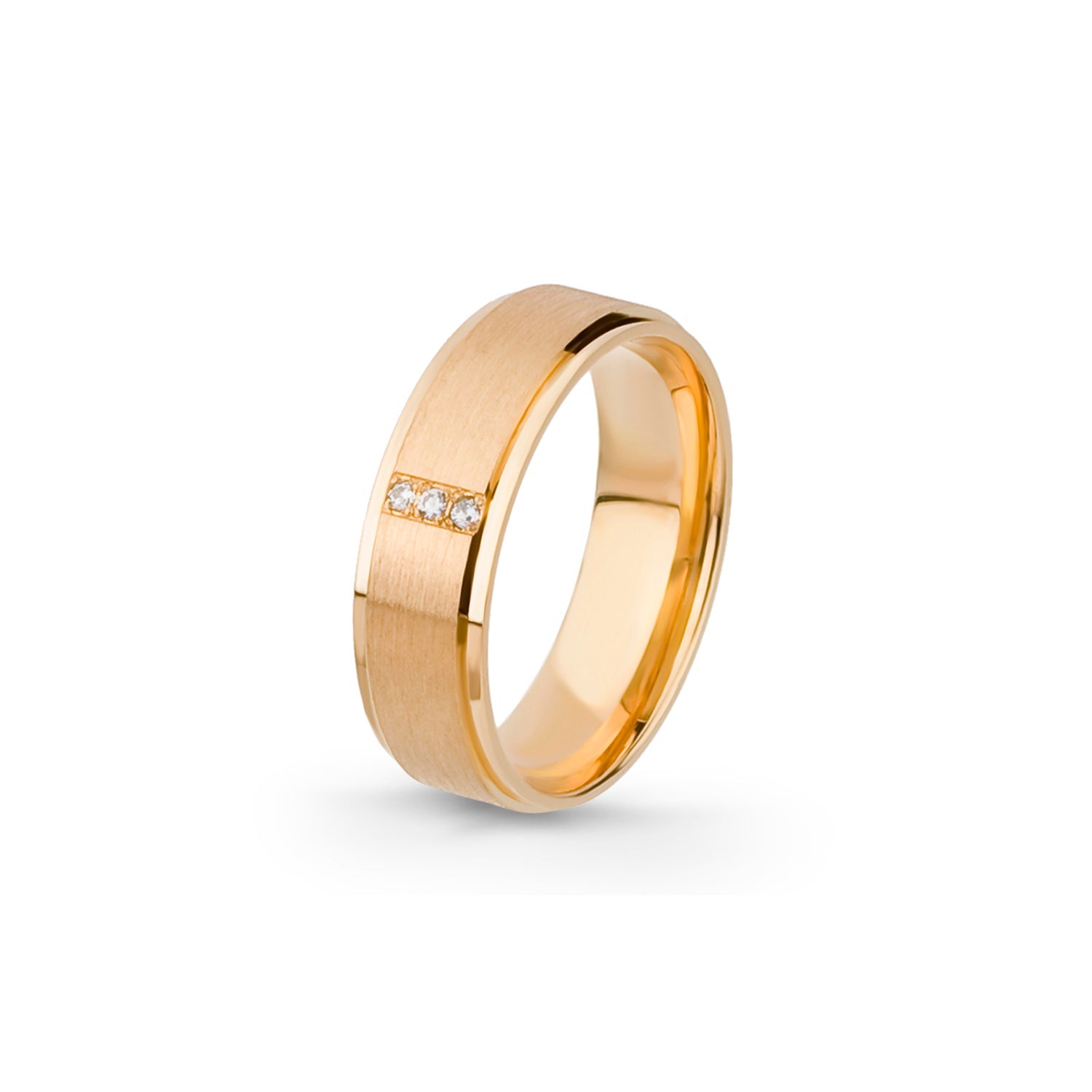 Aliança Eternis Contemporânea Amarelo Polido e Acetinado com Pedras