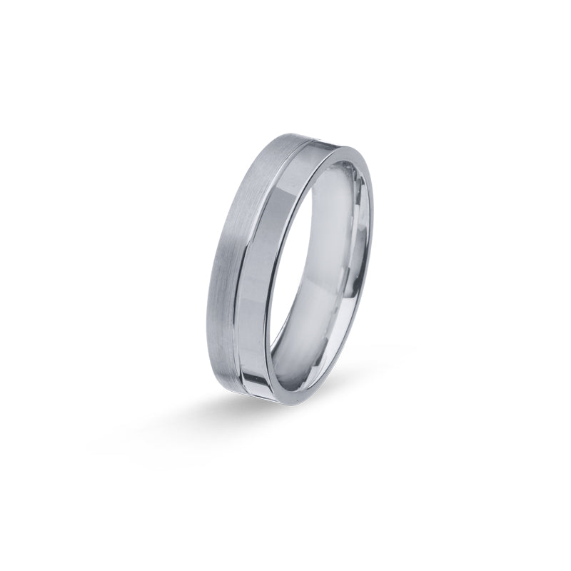 Aliança Eternis Casual Plana em Prata Branco Polido e Acetinado Sem pedra